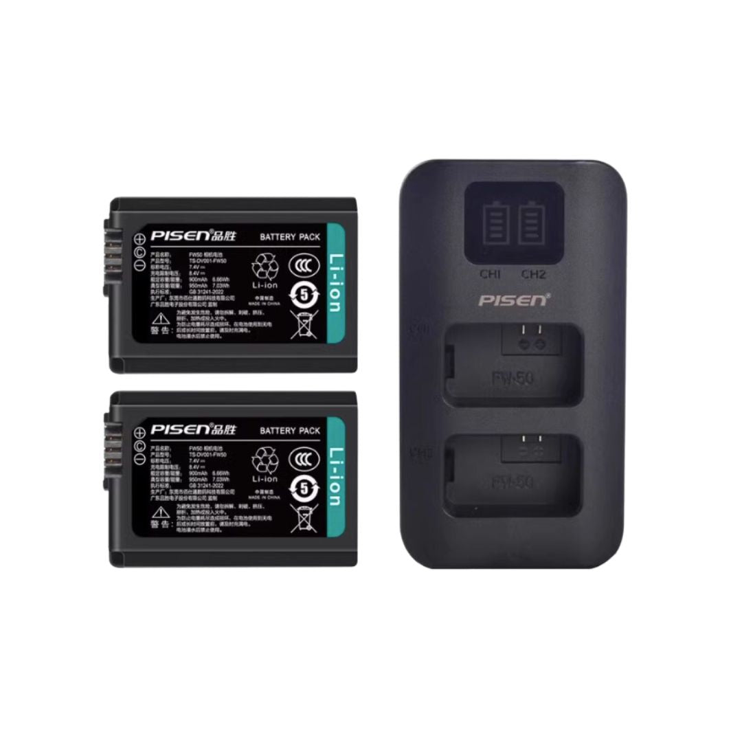 Pisen NP-FW50 Battery x2 + Double Charging Hub Set for Pixii