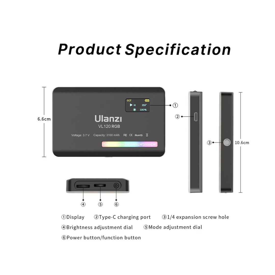 Ulanzi VL120 – Compact RGB + Bi‑Color Pocket LED Video Light